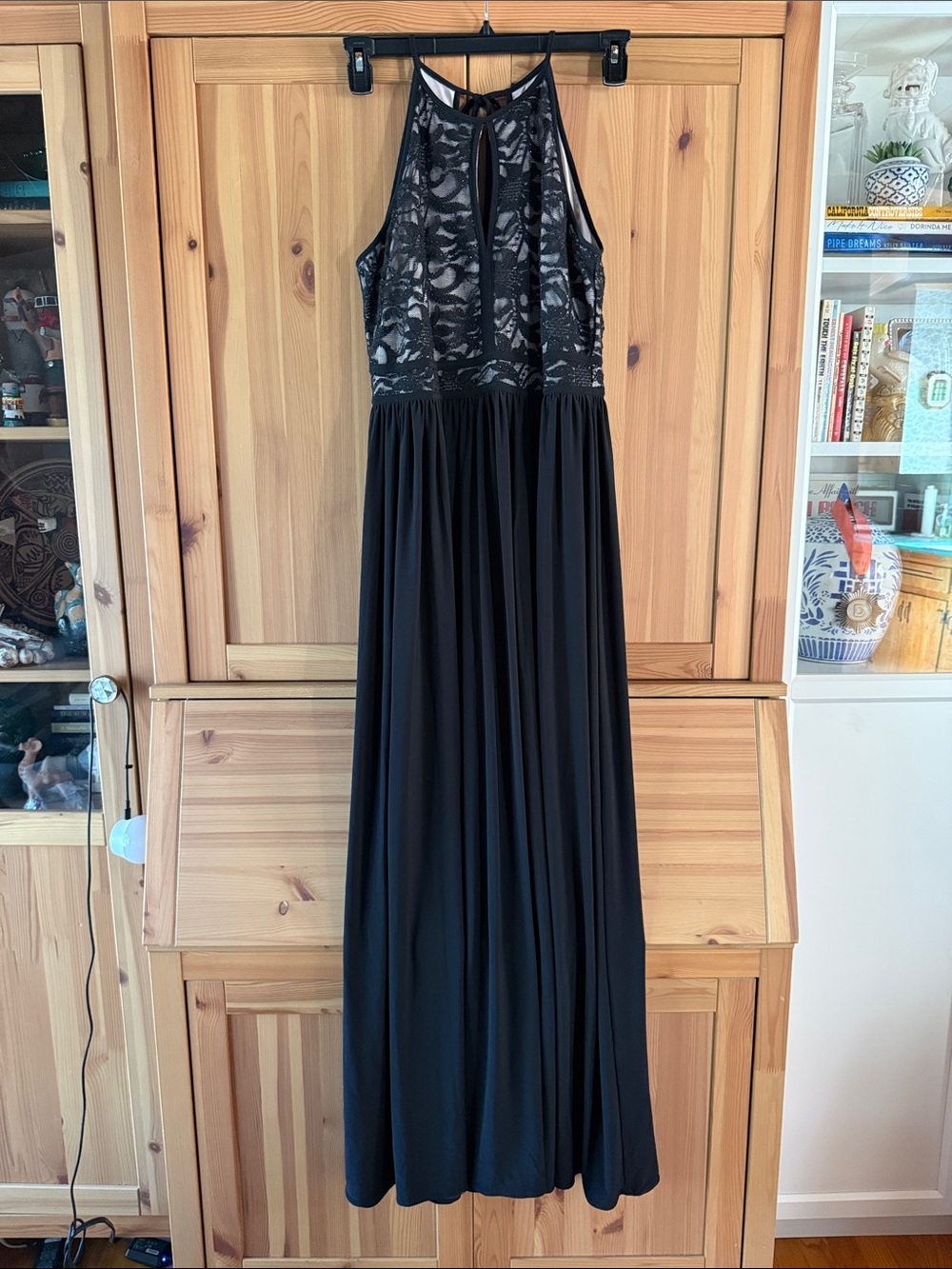 Nightway Black Lace Halter Evening Dress - Elegant Long Formal Gown 14